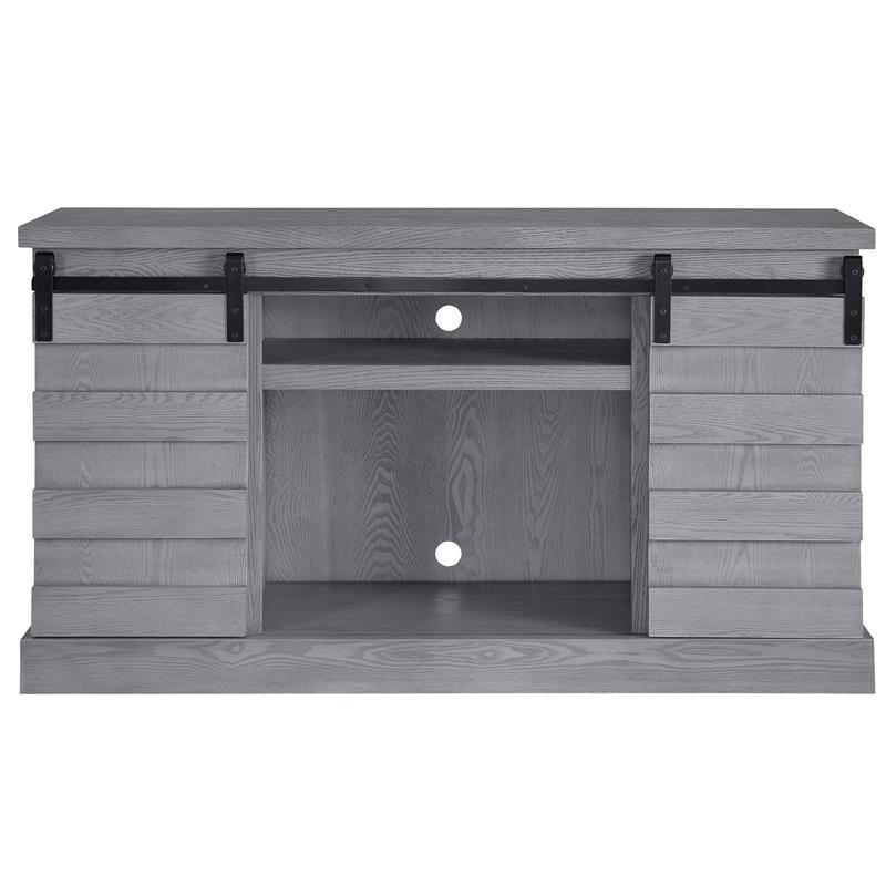 Bowery Hill Modern TV Stand with Fireplace in Gray Oak