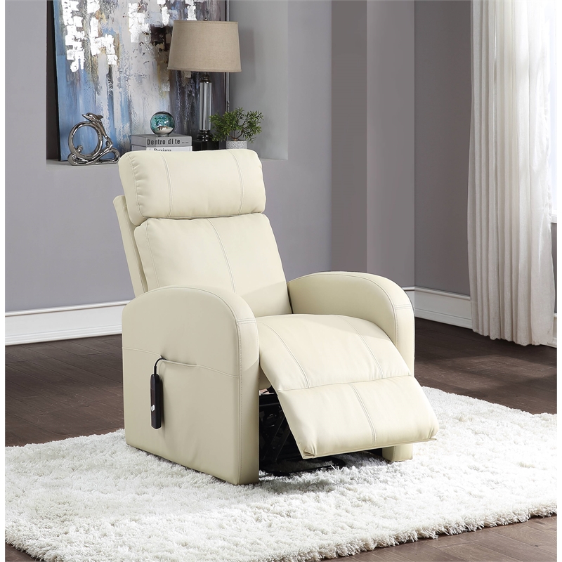 Bowery Hill Contemporary Recliner with Power Lift in Beige PU