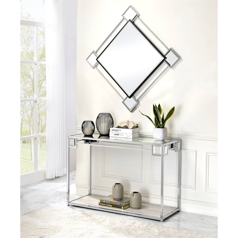 Bowery Hill Contemporary Console Table in Mirrored and Chrome