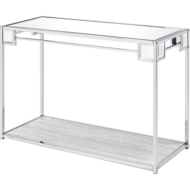 Bowery Hill Contemporary Console Table in Mirrored and Chrome