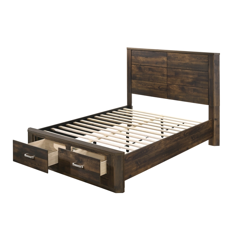 Bowery Hill Transitional Queen Bed with Storage in Rustic Walnut