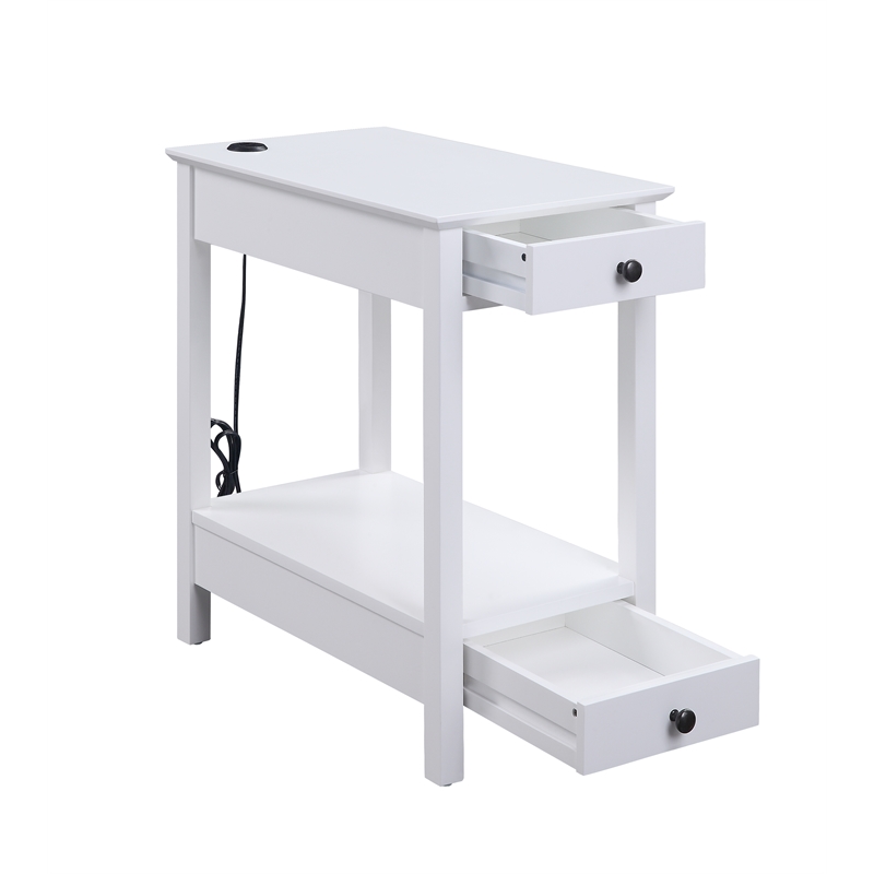 Bowery Hill Contemporary Side Table with USB Charging Dock in White