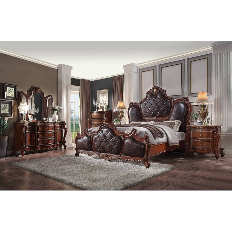 Bowery Hill Contemporary California King Bed in PU & Honey Oak