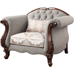 Bowery Hill Contemporary Chair with 1 Pillow in Fabric and Cherry