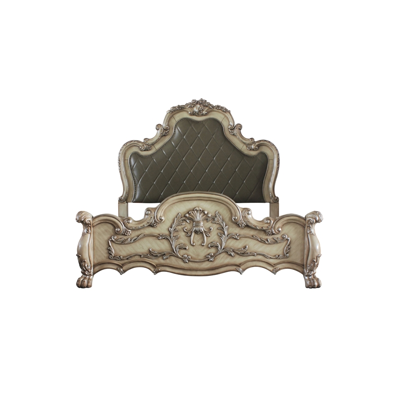 Bowery Hill Traditional Queen Bed in Vintage Bone White and PU