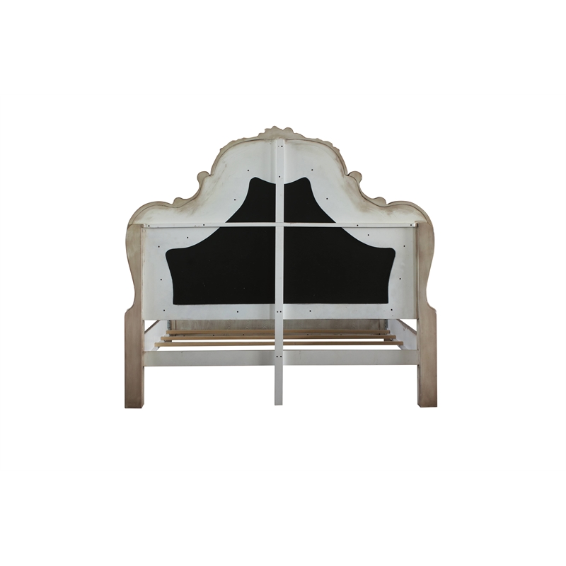 Bowery Hill Traditional Queen Bed in Vintage Bone White and PU