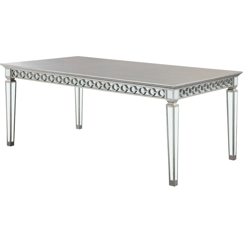 Bowery Hill Rustic Dining Table in Mirrored and Antique Platinum