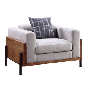 Bowery Hill Contemporary Chair with 1 Pillow in Fabric and Walnut