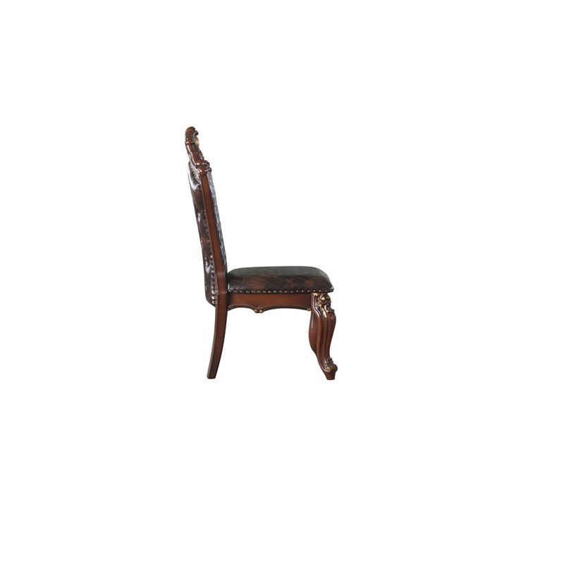 Bowery Hill Traditional Side Chair Set of 2 in Cherry Oak and PU