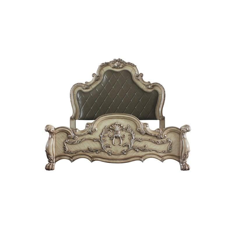 Bowery Hill Traditional Eastern King Bed in Vintage Bone White & PU