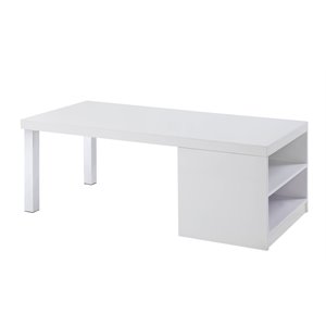 Bowery Hill Contemporary Coffee Table in White High Gloss & Chrome
