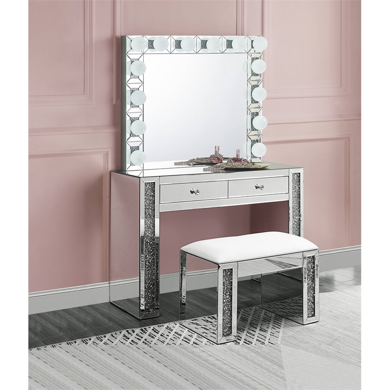 Bowery Hill Contemporary Table Mirror in Mirrored and Faux Diamonds