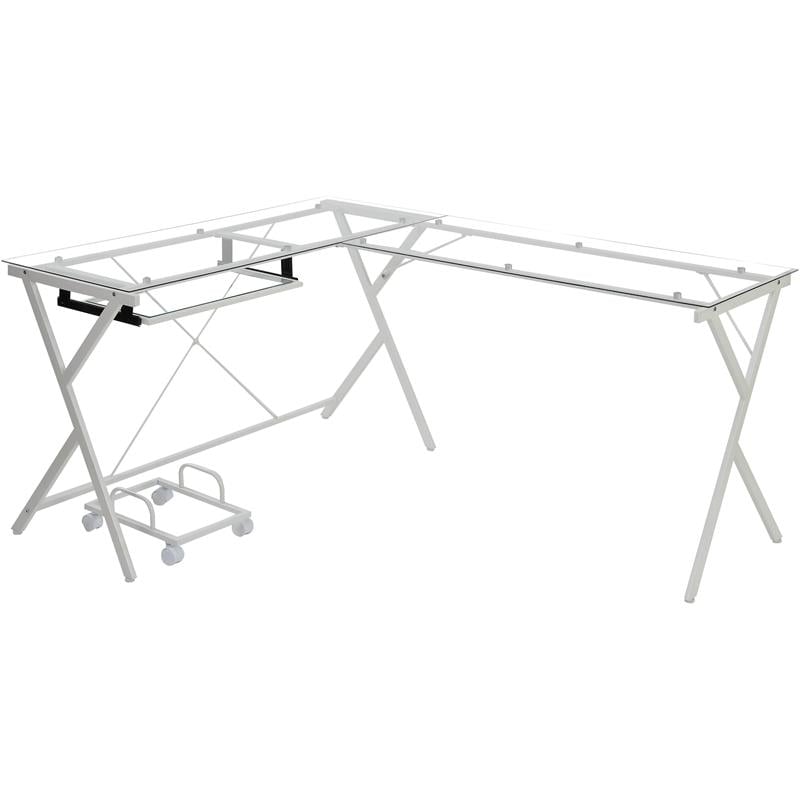Bowery Hill Contemporary Computer Desk in Clear Glass & White Finish