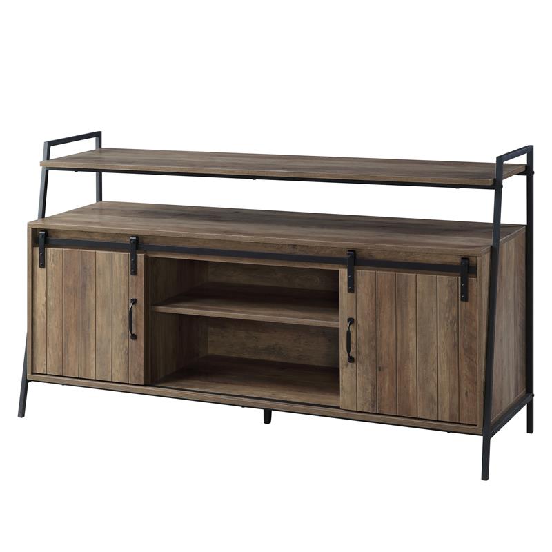 Bowery Hill Rustic Wood TV stand in Rustic Oak and Black Finish