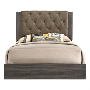 Bowery Hill Transitional Fabric/Wood Eastern King Bed in Rustic Gray Oak