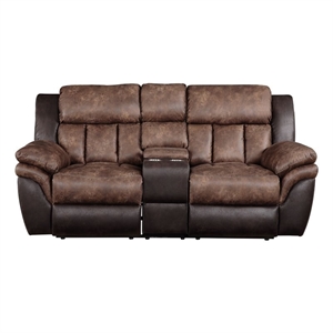Bowery Hill Contemporary Loveseat with Console in Toffee and Espresso