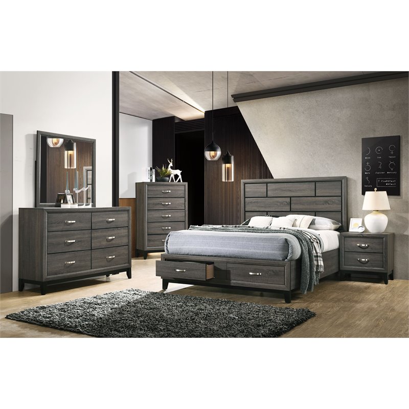Bowery Hill Transitional Eastern King Bed with Storage in Weathered Gray