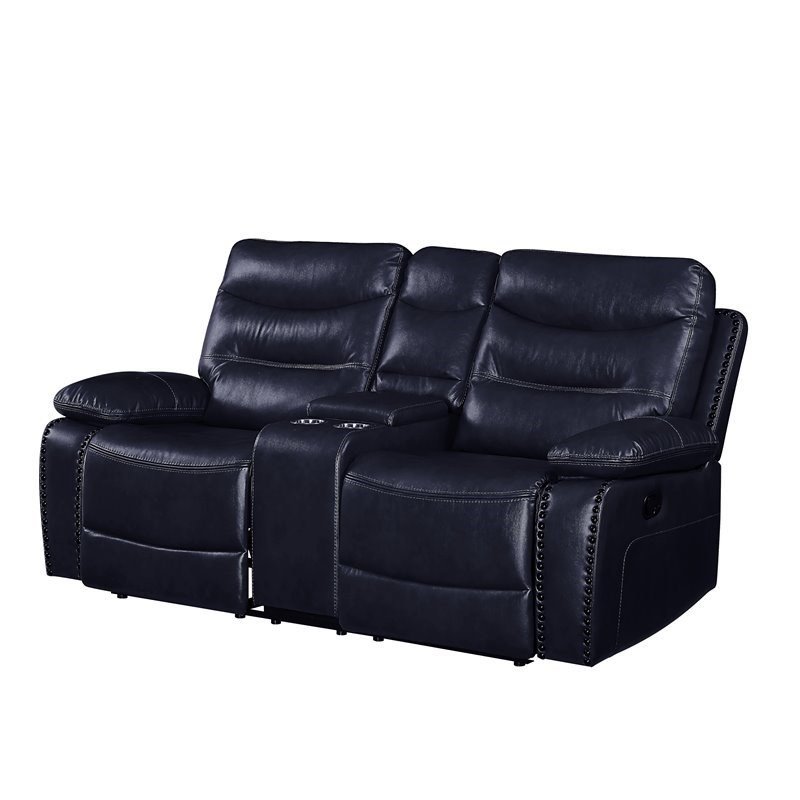 Bowery Hill Leather-Gel Brown Loveseat Rectangular Motion Reclining 78