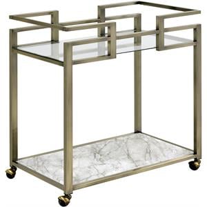 Bowery Hill Faux Marble Wire Brass Serving Cart Rectangular Caster Wheels 39&quot x 16&quot x 37&quot