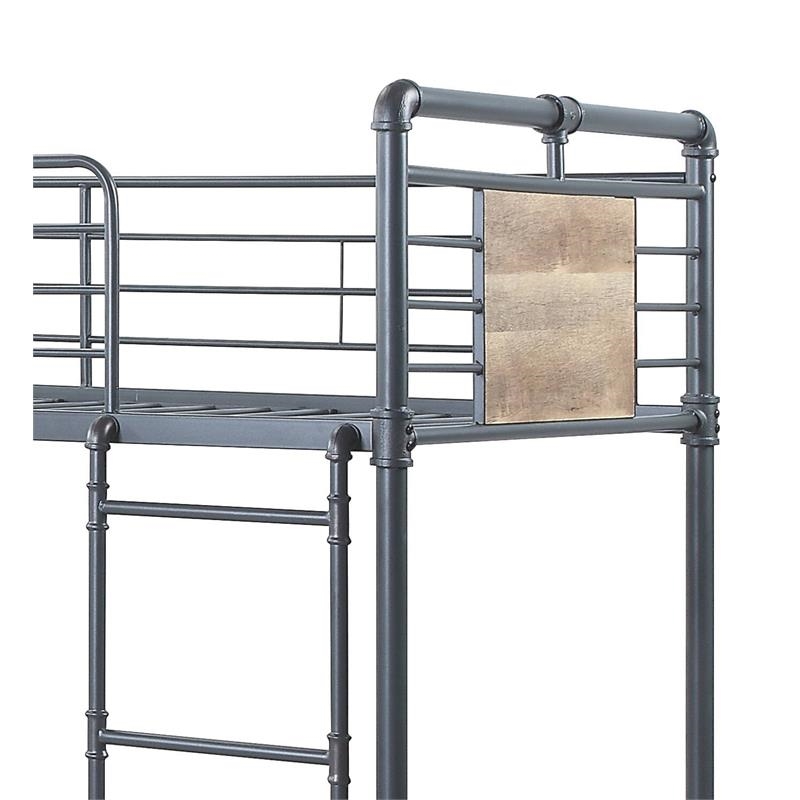 Bowery Hill Contemporary Metal Twin Full L Shape Bunk Bed in Bronze/Sandy Black