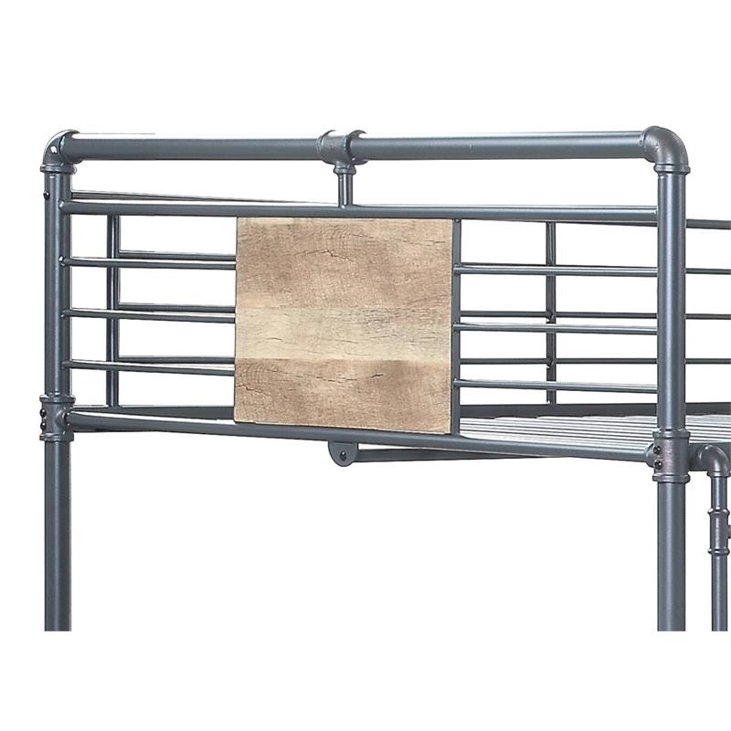 Bowery Hill Contemporary Metal Twin Full L Shape Bunk Bed in Bronze/Sandy Black