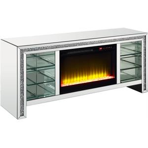 Bowery Hill TV Stand with Fireplace For TVs Upto 60&quot in Mirrored/Faux Diamonds