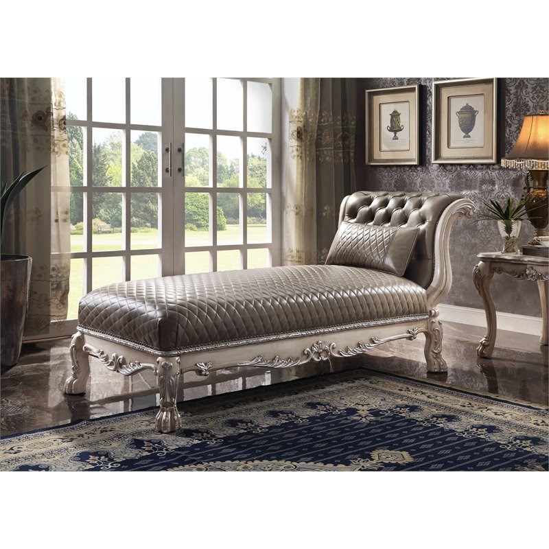 Bowery Hill Traditional Chaise with 1 Pillow in Vintage Bone White and PU