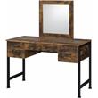 Bowery Hill Contemporary Vanity Desk & Mirror in Rustic Oak & Black Finish