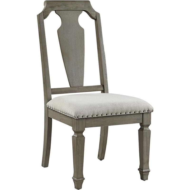 Bowery Hill Contemporary Side Chair in Beige Linen and Weathered Oak Finish