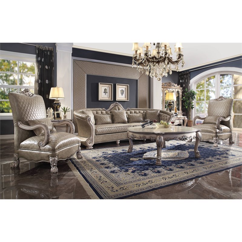 Bowery Hill Traditional Accent Chair in Vintage Bone White and Faux Leather