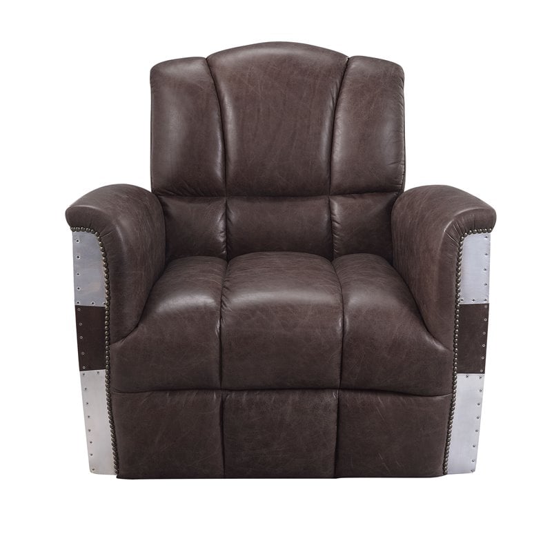 Bowery Hill Contemporary Accent Chair in Retro Brown Top Leather and Aluminum