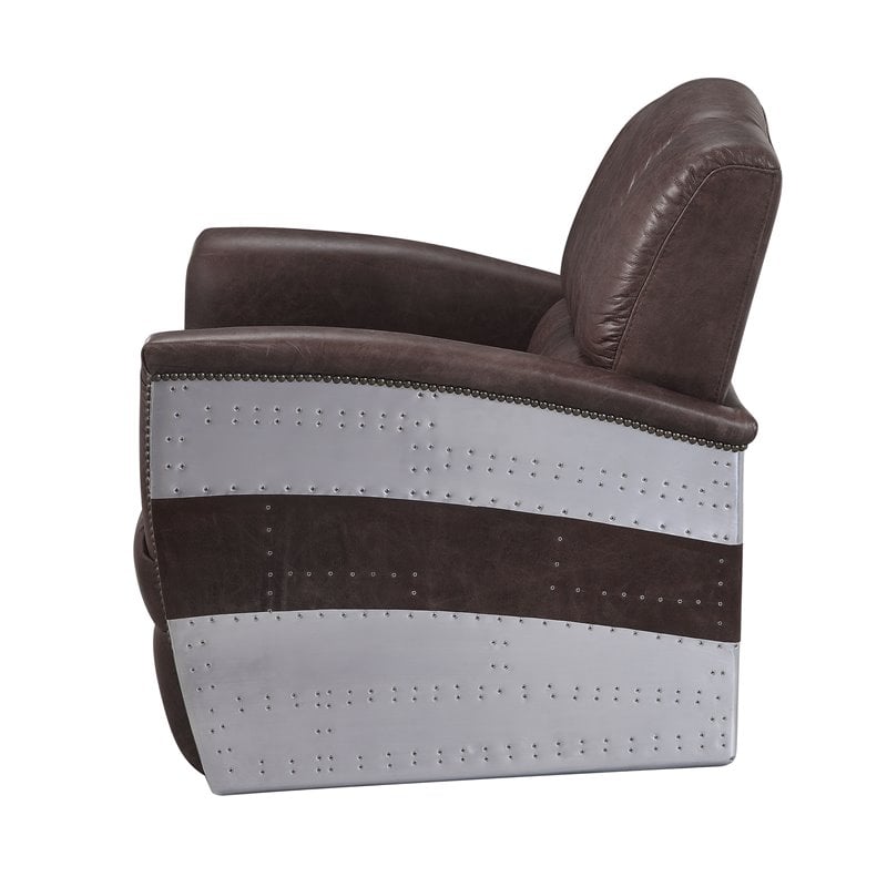 Bowery Hill Contemporary Accent Chair in Retro Brown Top Leather and Aluminum