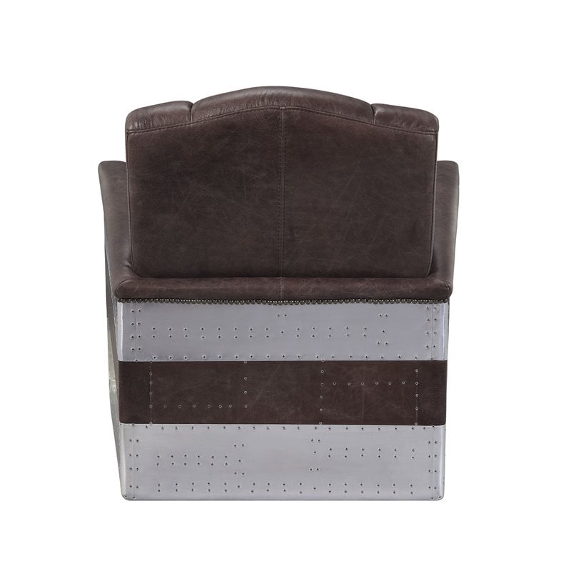 Bowery Hill Contemporary Accent Chair in Retro Brown Top Leather and Aluminum