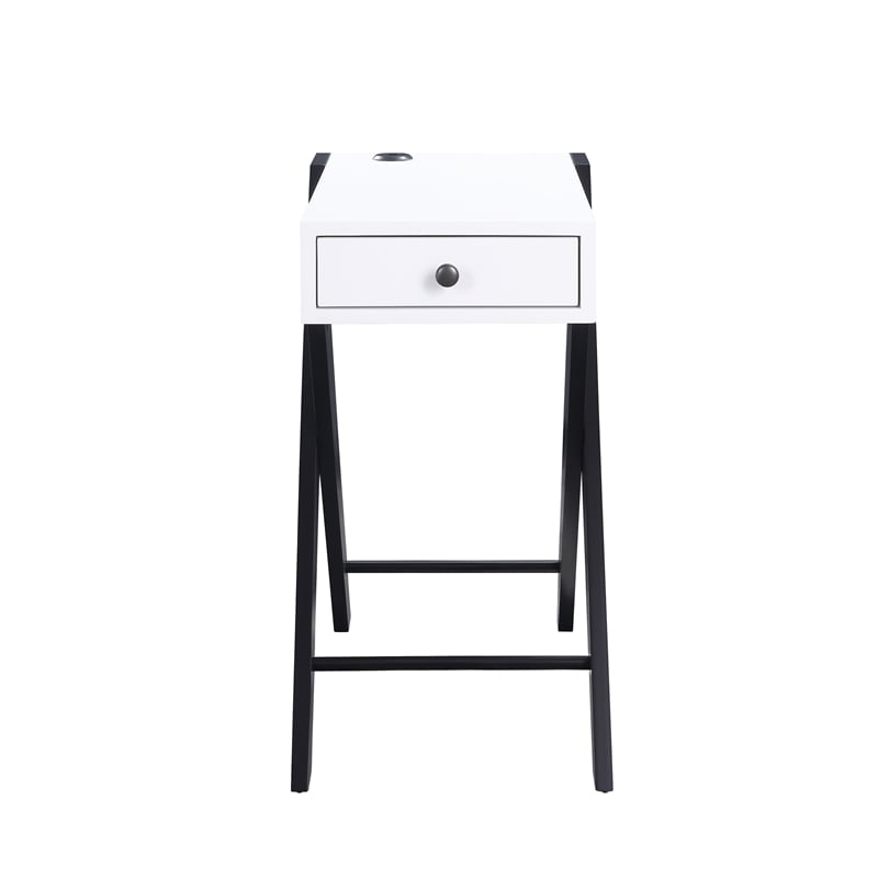 Bowery Hill Contemporary Side Table with USB Charging Dock in White and Black