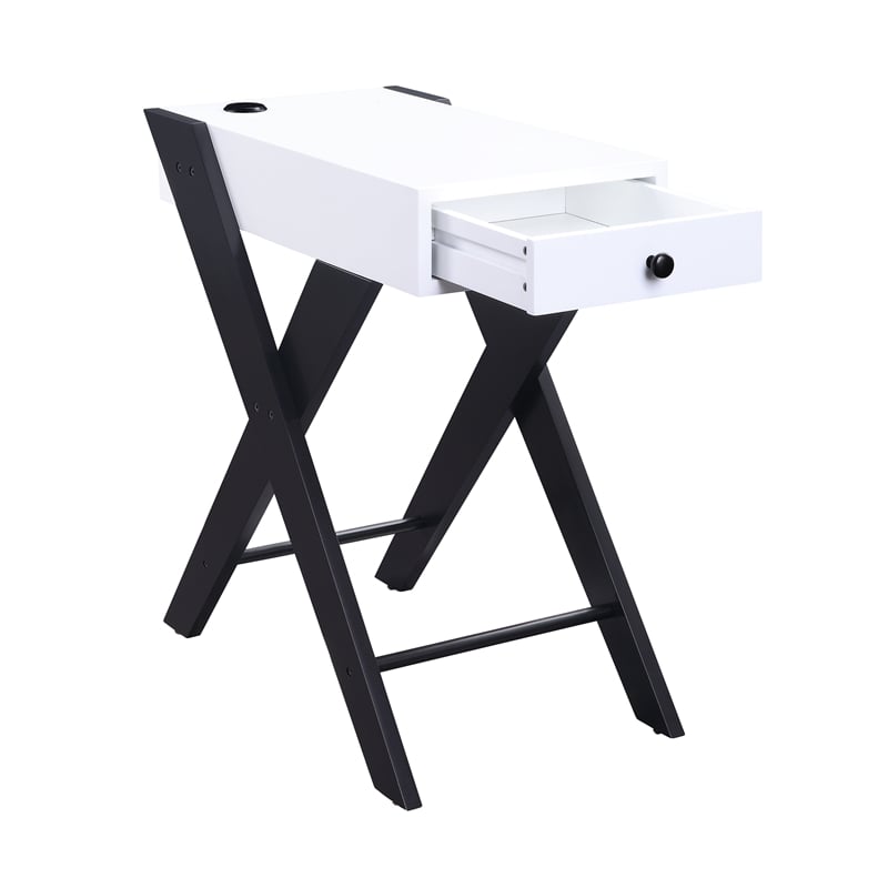 Bowery Hill Contemporary Side Table with USB Charging Dock in White and Black
