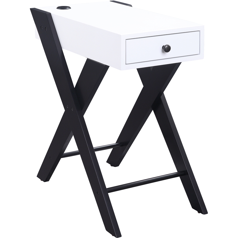 Bowery Hill Contemporary Side Table with USB Charging Dock in White and Black