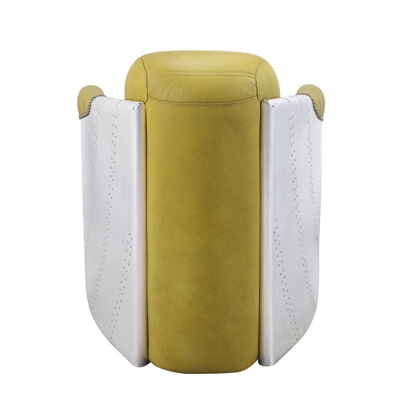 Bowery Hill Contemporary Accent Chair in Yellow Top Grain Leather and Aluminum
