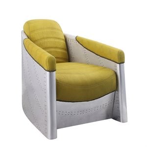 Bowery Hill Contemporary Accent Chair in Yellow Top Grain Leather and Aluminum