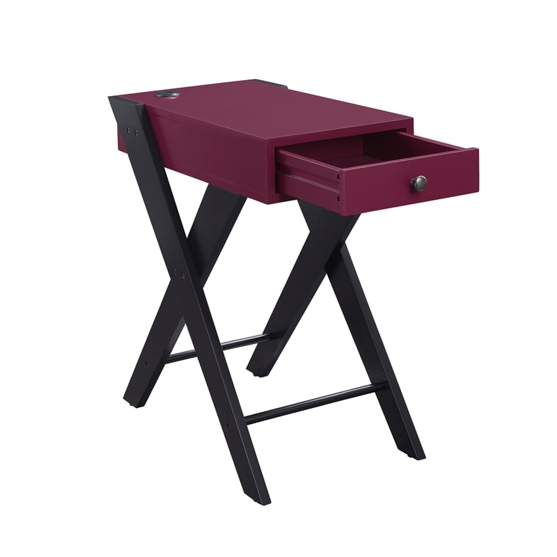 Bowery Hill Contemporary Side Table with USB Charging Dock in Burgundy and Black