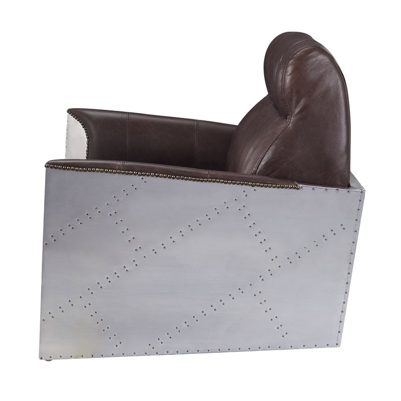 Bowery Hill Contemporary Accent Chair in Espresso Top Grain Leather and Aluminum