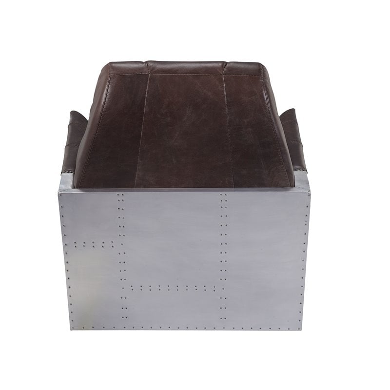 Bowery Hill Contemporary Accent Chair in Espresso Top Grain Leather and Aluminum