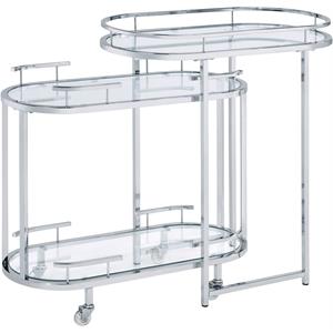 Bowery Hill Modern Serving Cart & Bar Table in Clear Glass & Chrome Finish