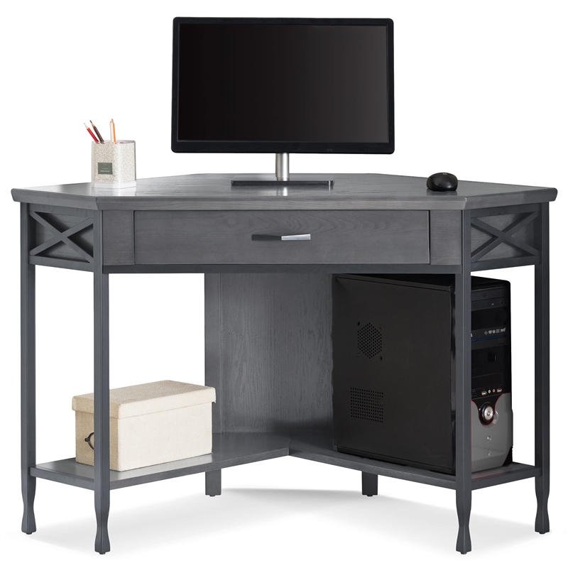 Bowery Hill Corner Computer/Writing Desk in Matte Black Metal Base