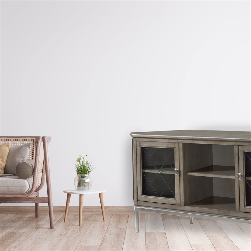 Bowery Hill Corner Wood TV Stand with Pewter Metal Base For TVs Upto 62