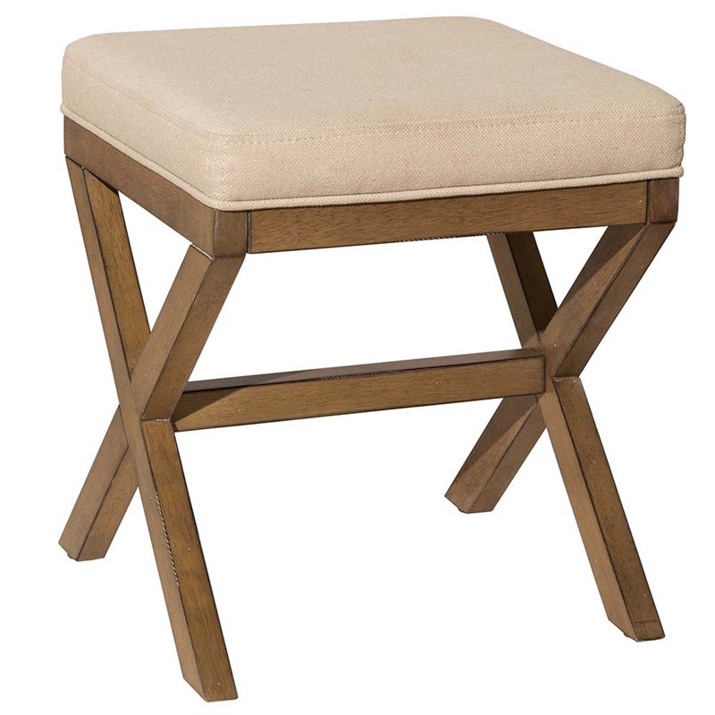 Bowery Hill Wood Driftwood Vanity Stool Rectangular Swivel 18.5