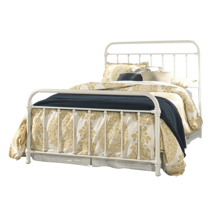 Bowery Hill Metal White Queen Panel Bed Square Design 62