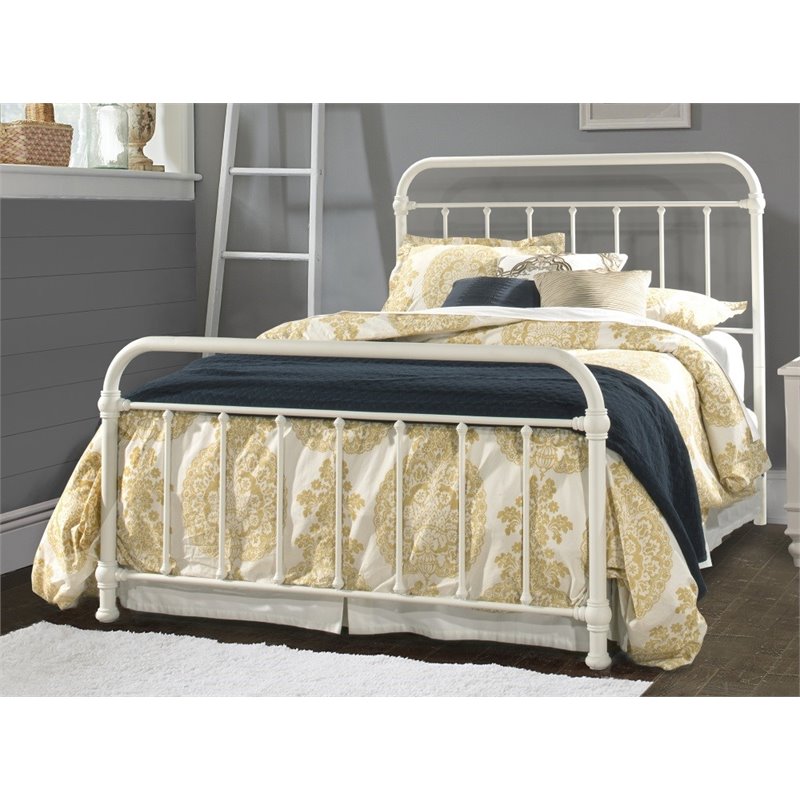 Bowery Hill Metal White Queen Panel Bed Square Design 62