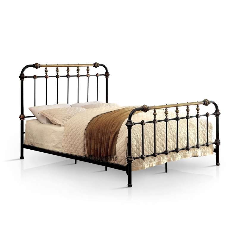 Bowery Hill Farmhouse Metal Queen Spindle Bed in Antique Black