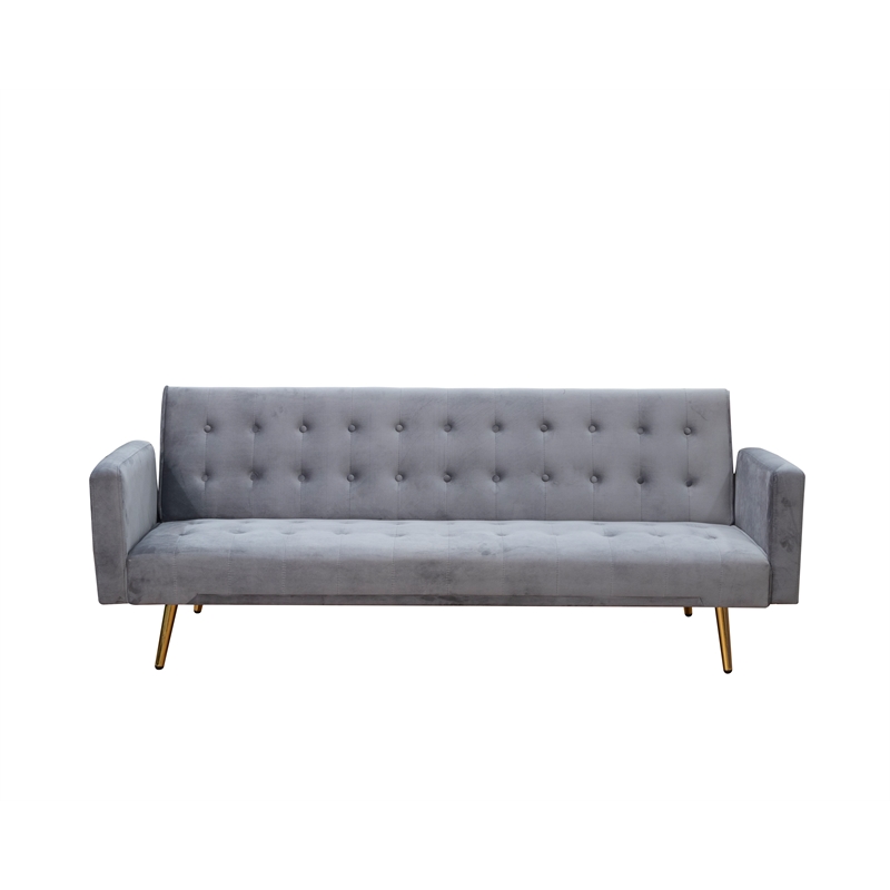 Bowery Hill Modern Velvet Convertible Sofa in Light Gray
