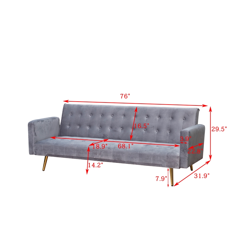 Bowery Hill Modern Velvet Convertible Sofa in Light Gray